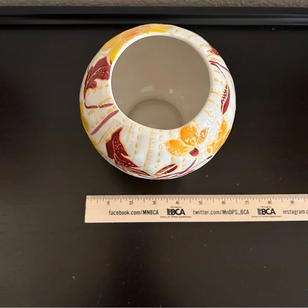 Anthropologie Zahara Orange Pink Embossed Floral 5X5.5